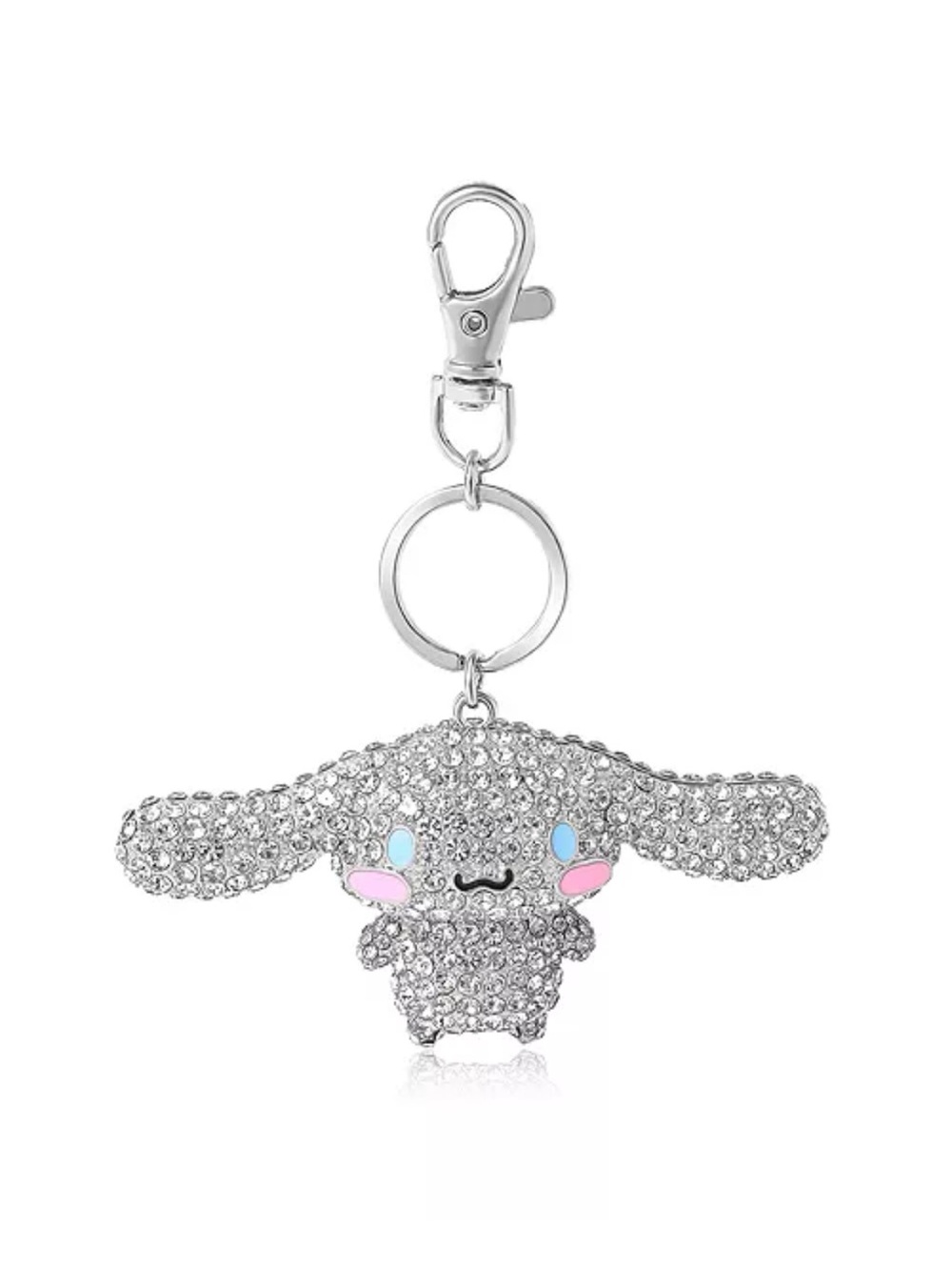 Sanrio Silver Crystal Cinnamoroll Keychain with Pink & Blue Accents